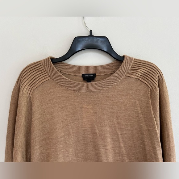NWT Talbots Pleated Shoulder Pure Merino Wool Sweater in English Toffee Brown, M - Picture 7 of 7